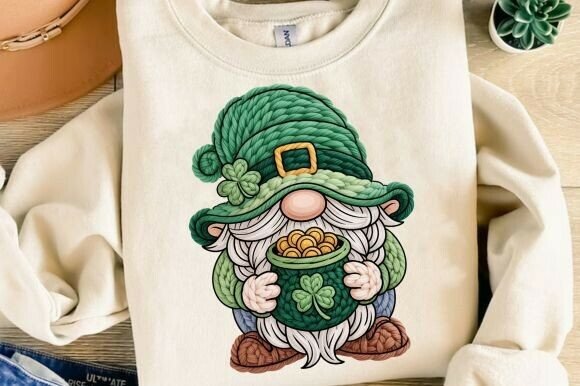 St Patrick Gnome Faux Embroidery